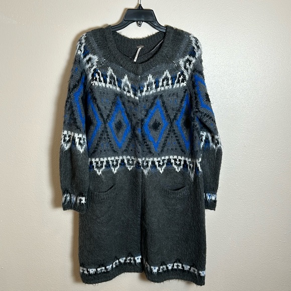 Free People Frosted Fair Isle Nordic Knit Mohair Blend Long Cardigan Sweater - Picture 1 of 8